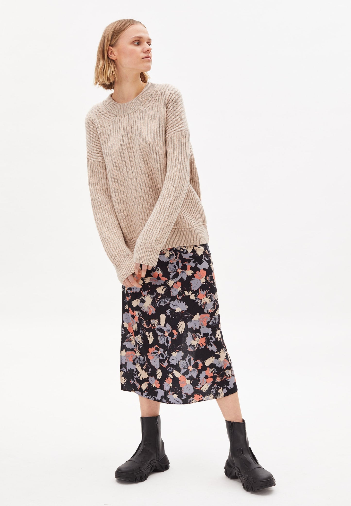Pull beige maille en laine et coton bio - HILARIAA SOFT light desert melange