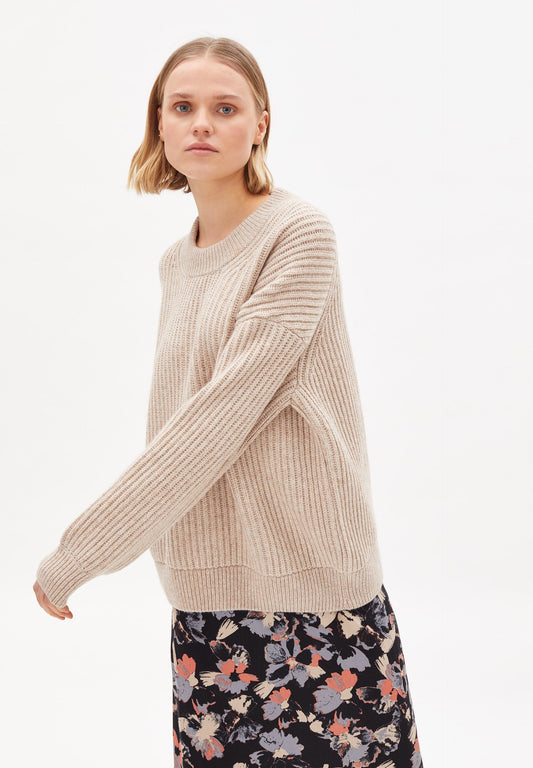 Pull beige maille en laine et coton bio - HILARIAA SOFT light desert melange