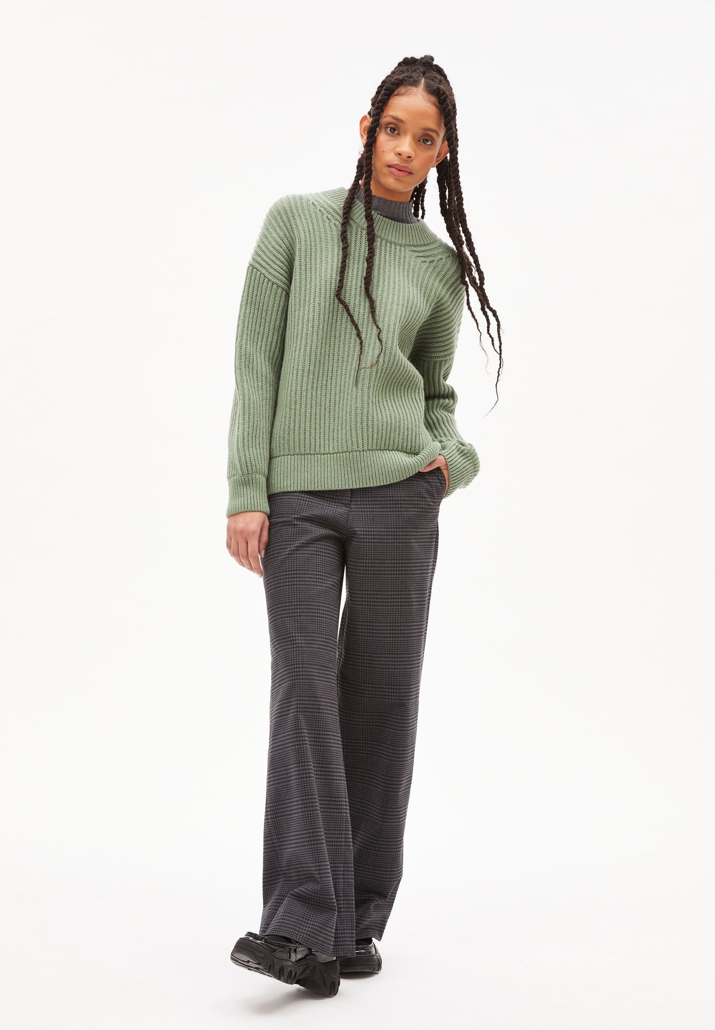 Pull vert pistache en laine et coton bio - HILARIAA SOFT - sage green