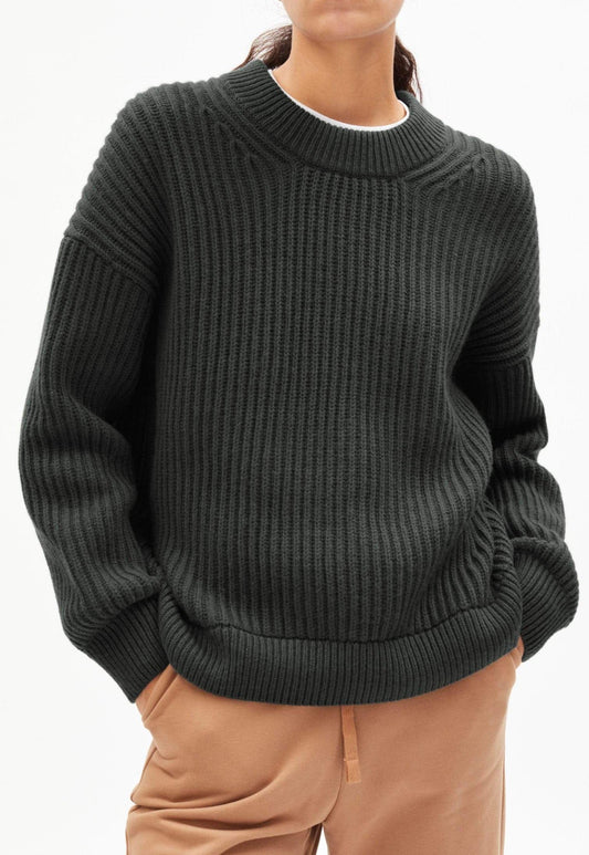 Pull vert foncé maille en laine et coton bio - HILARIAA SOFT vintage green