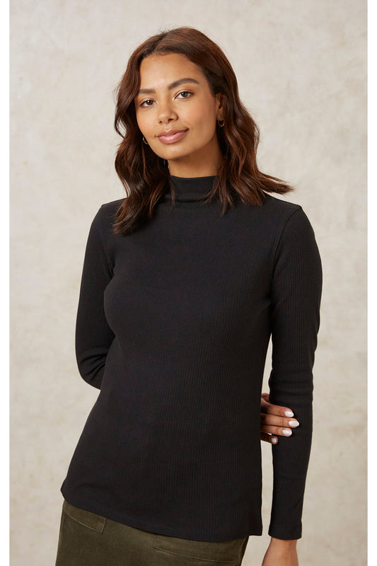 Col roulé noir en coton bio - hiral rib turtleneck top black