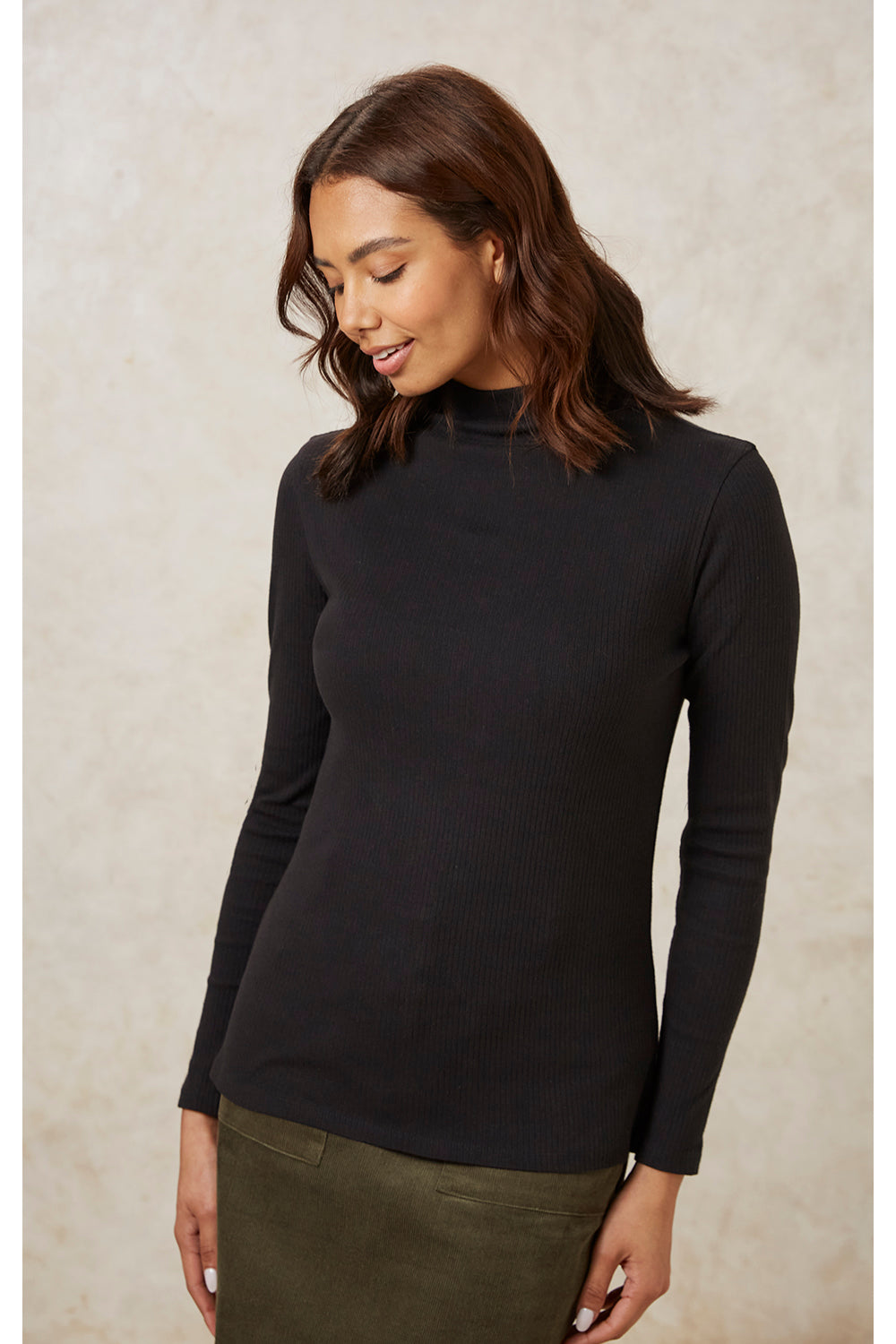 Col roulé noir en coton bio - hiral rib turtleneck top black