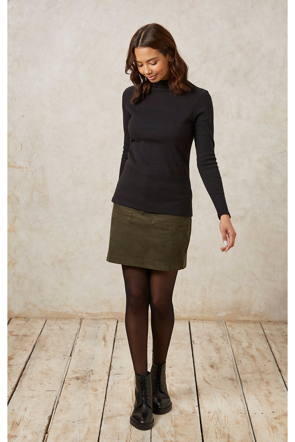 Col roulé noir en coton bio - hiral rib turtleneck top black