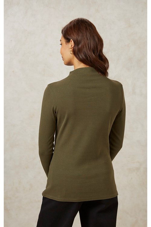 Col roulé kaki en coton bio - hiral rib turtleneck top khaki