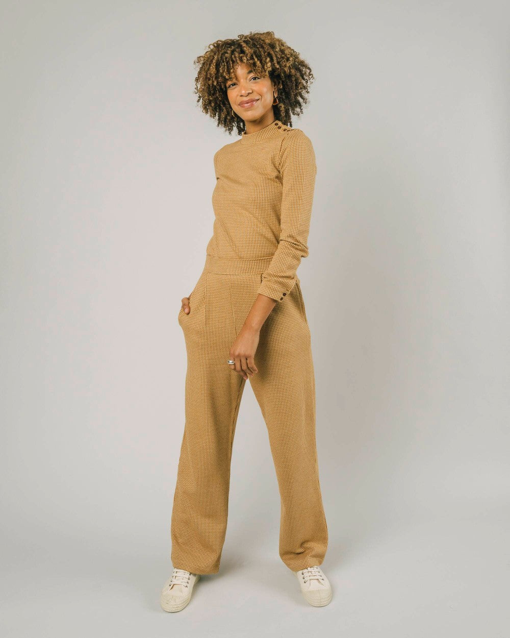 Top manches longues camel en coton bio - jacquard perkins tee pumpkin orange