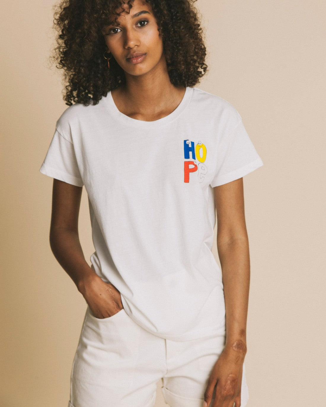T-shirt imprimé blanc en coton bio - Hope