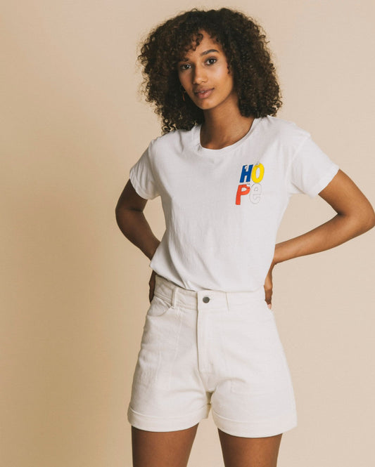 T-shirt imprimé blanc en coton bio - Hope