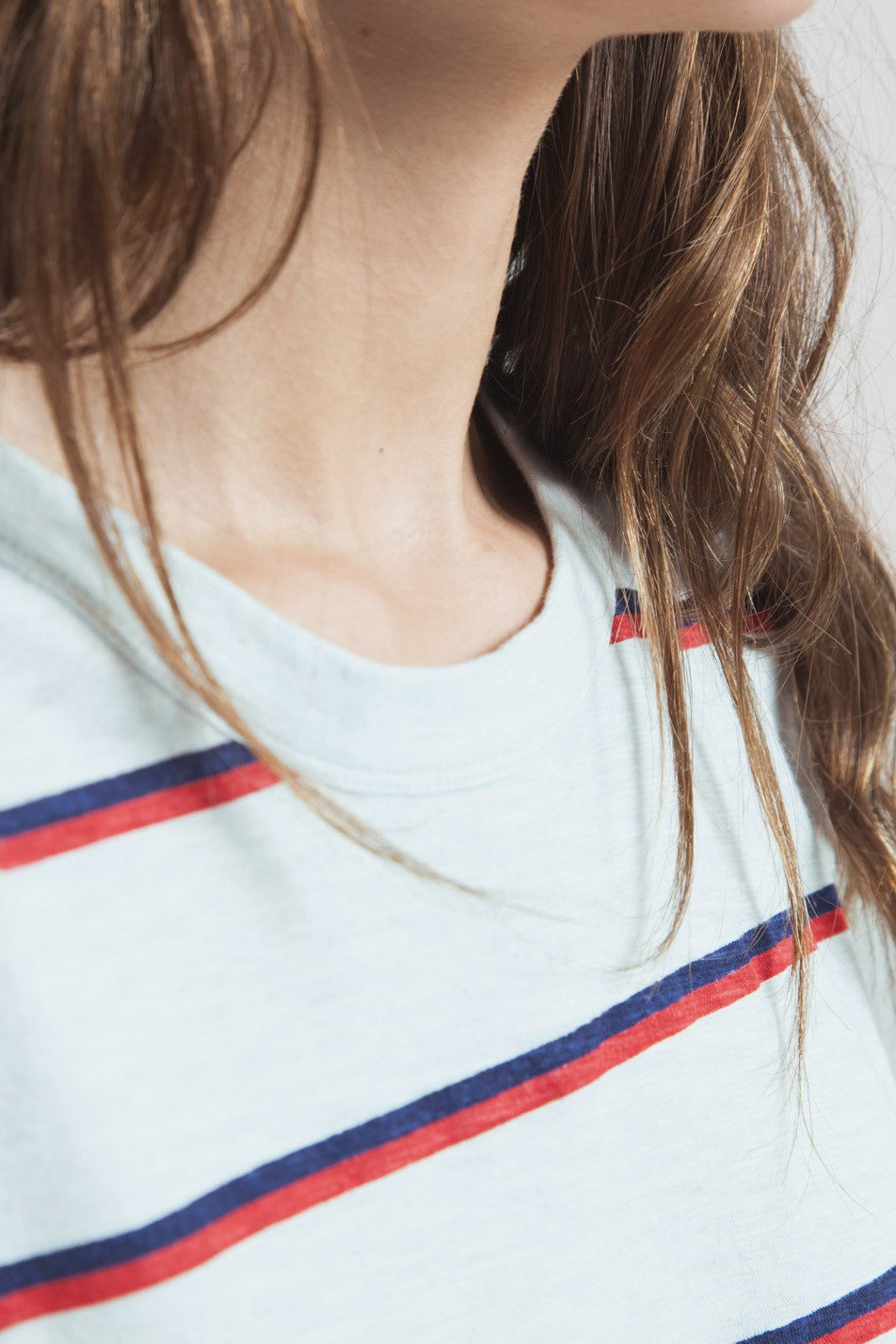 T-shirt rayé bleu clair en chanvre et coton bio - Retro