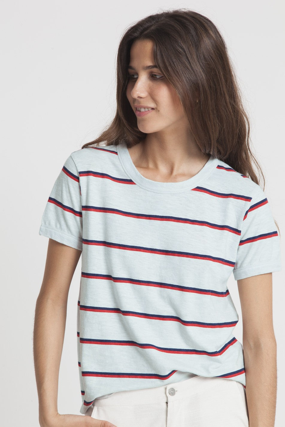 T-shirt rayé bleu clair en chanvre et coton bio - Retro