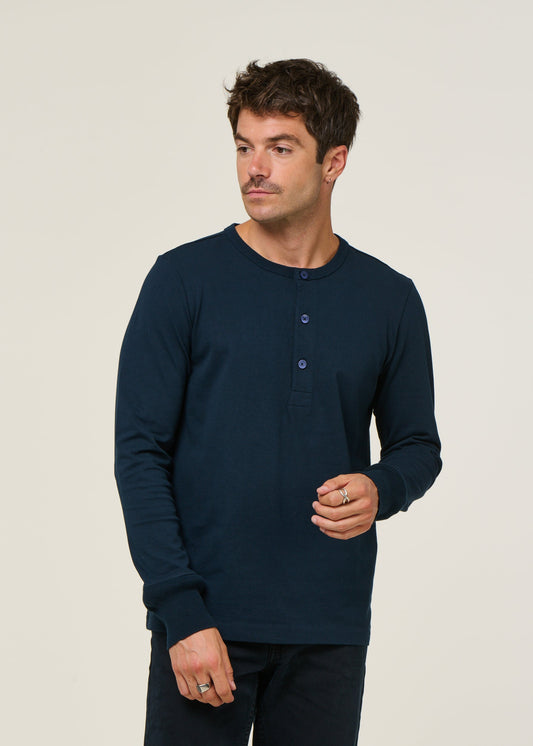 T-shirt manches longues en coton bio | marine "bo long sleeve henley total eclipse"