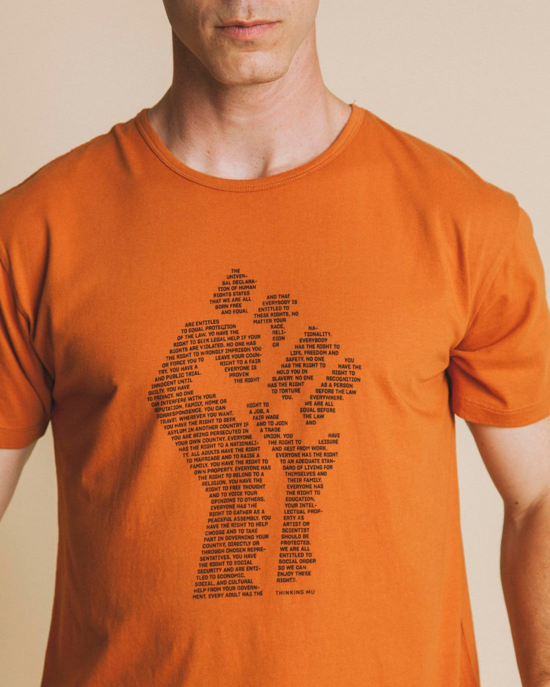 T-shirt imprimé terracotta en coton bio - Human rights