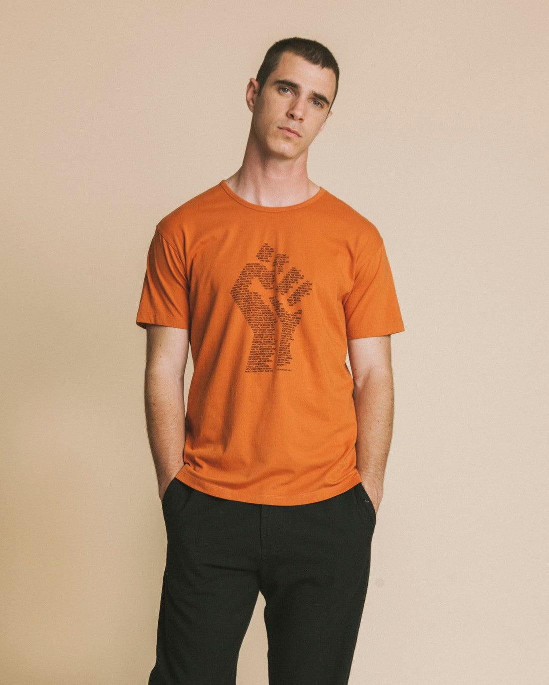 T-shirt imprimé terracotta en coton bio - Human rights