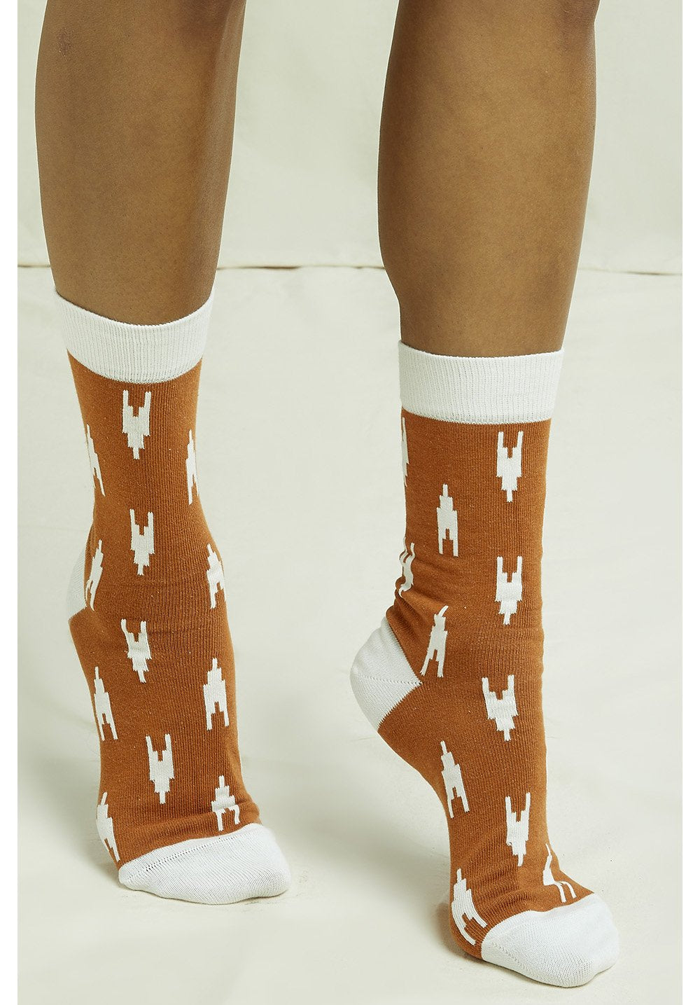 Chaussettes hautes marrons en coton bio - Ikat