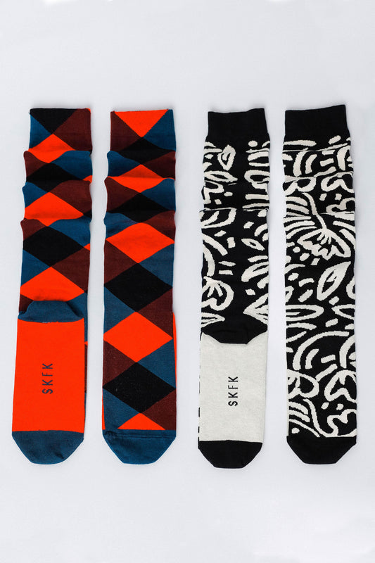Pack de 2 paires chaussettes hautes en coton bio | multicolore