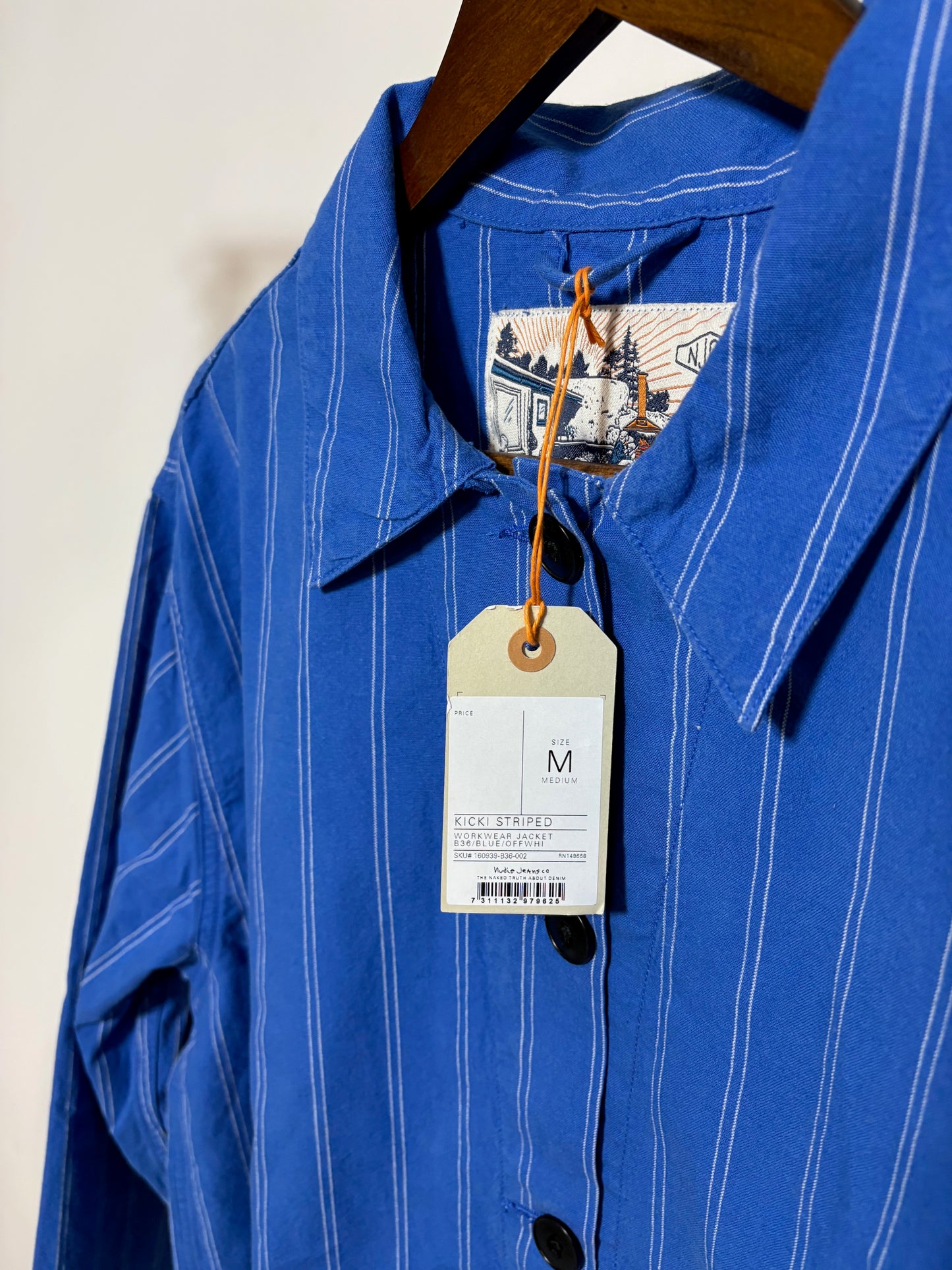 Veste en coton bio | rayé bleu 'kicki striped workwear jacket - blue/offwhite'