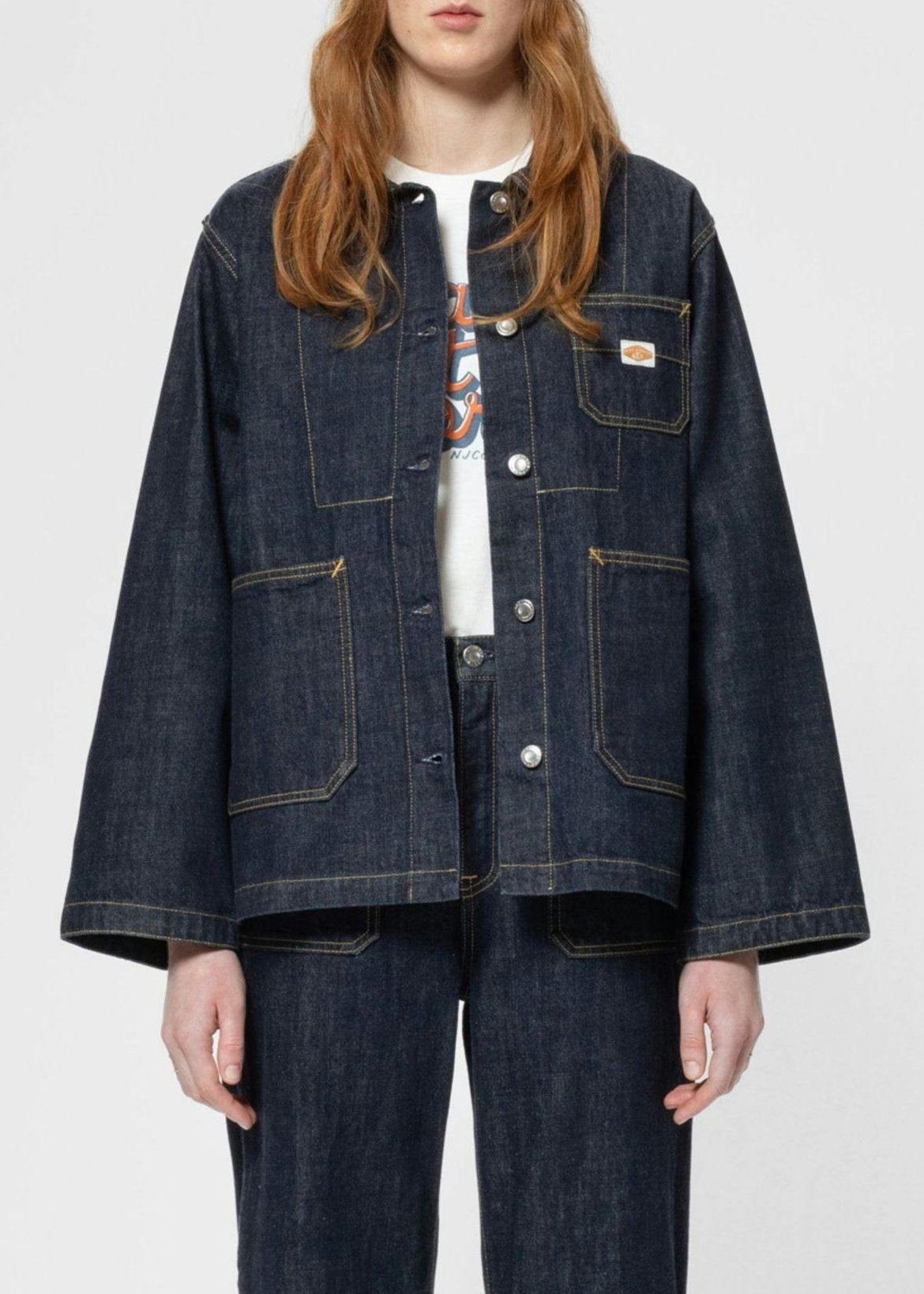 Veste denim en coton bio | brut "ada workwear jacket one wash - dark blue"