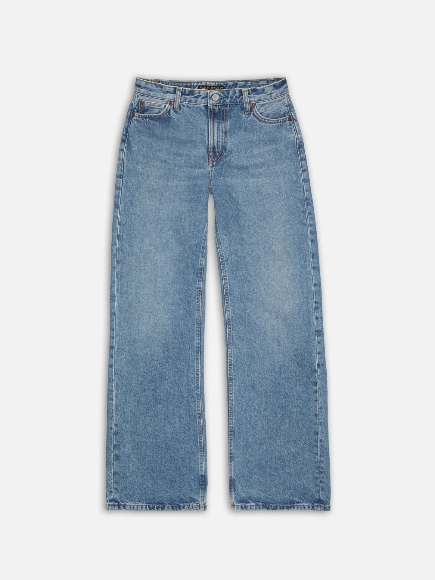 Jean taille basse évasé en coton bio | bleu 'wide heidi worn treasure'
