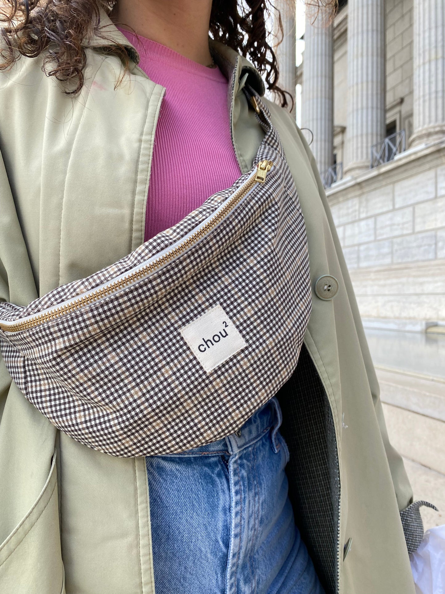Banane made in France en laine upcyclée | Carreaux "carreau marron"
