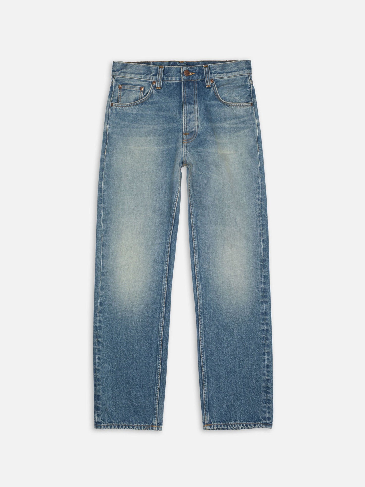 Jean droit large en coton bio | bleu "rad rufus summer shadow - mid blue wash"