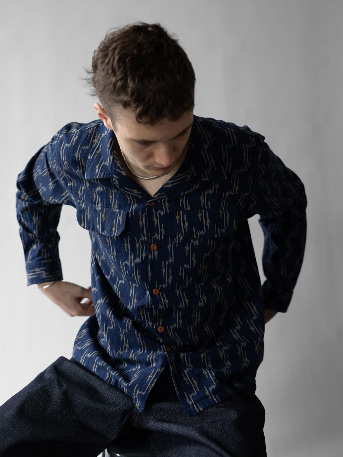 Chemise en coton bio | marine "vincent ikat shirt - blueberry"