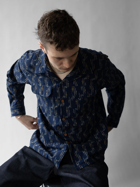 Chemise en coton bio | marine "vincent ikat shirt - blueberry"