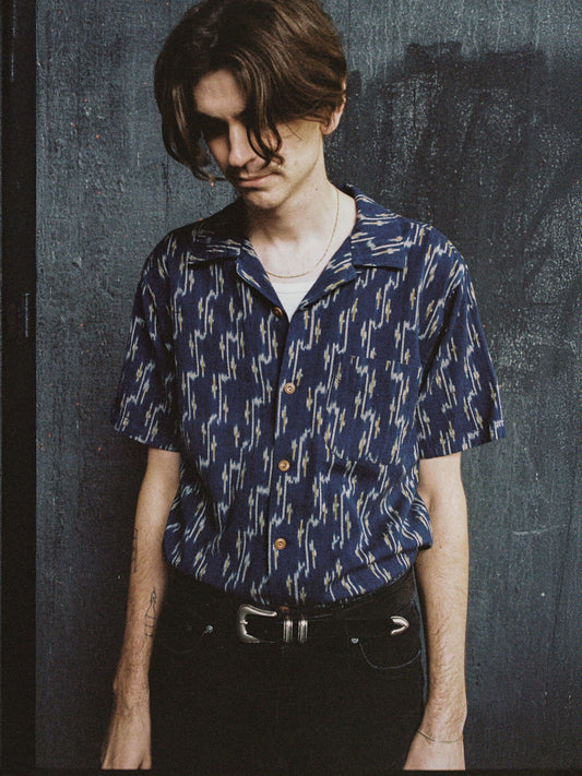 Chemise en coton bio | bleu "Arvid ikat shirt - blueberry"