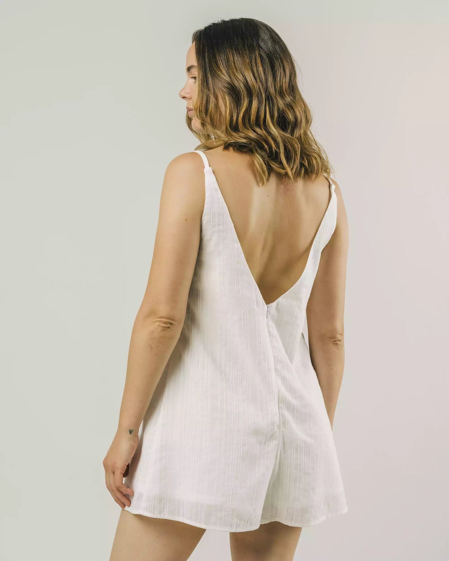 Combishort ivoire dos nu en coton bio - ivory short overall white