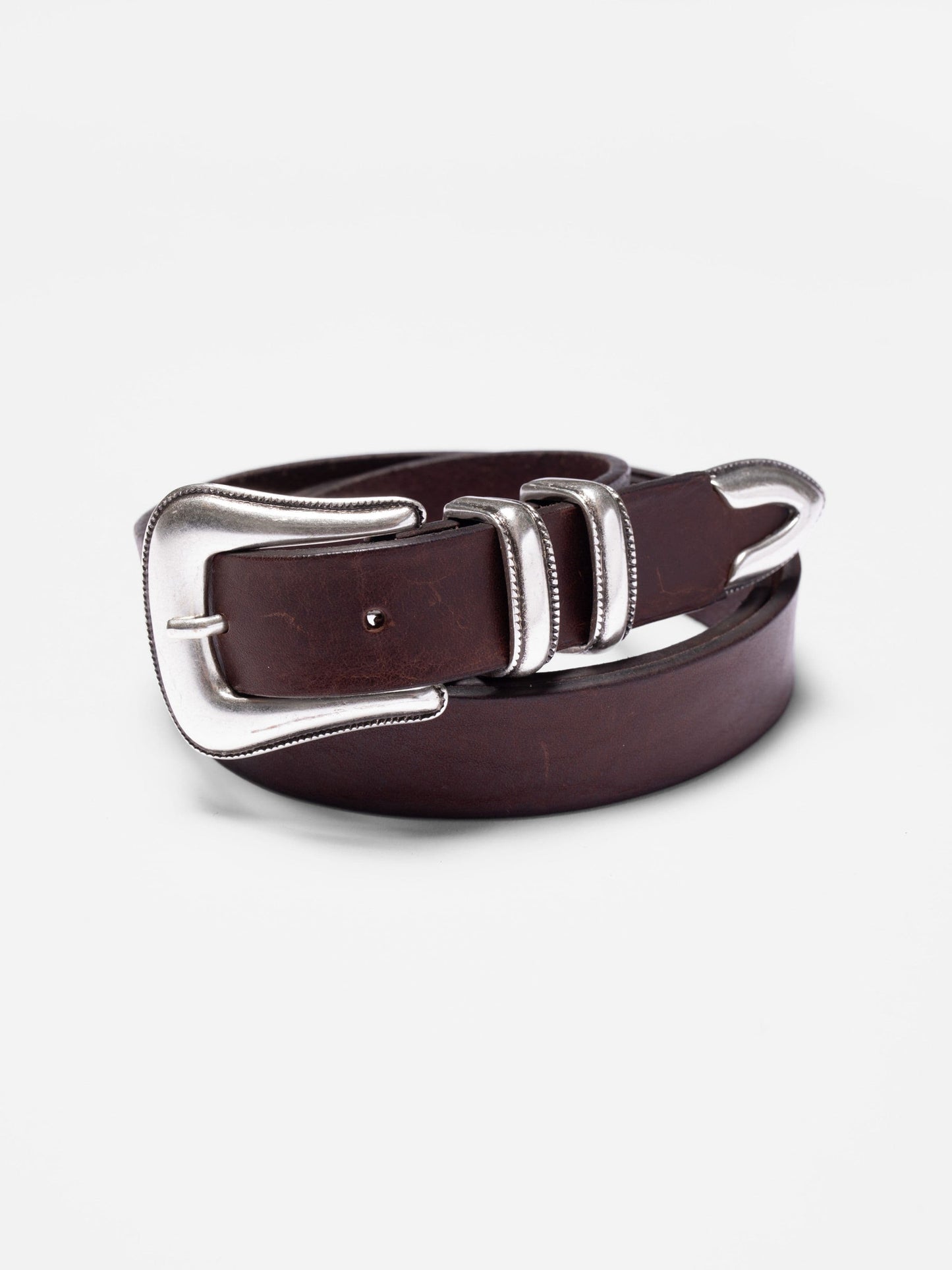 Ceinture en cuir tannage végétal | marron "western silver belt - dark brown"