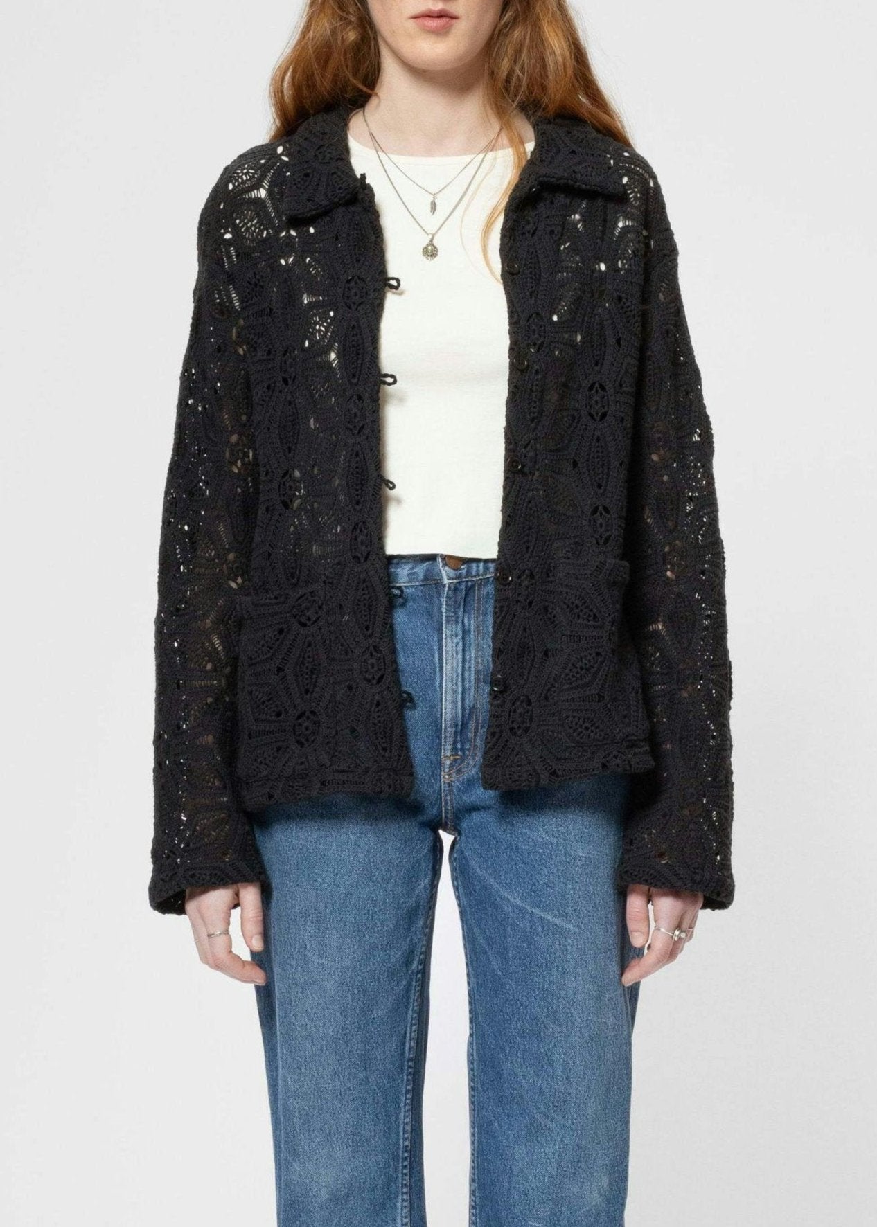 Gilet en crochet en coton bio | noir "anita crochet cardigan black"