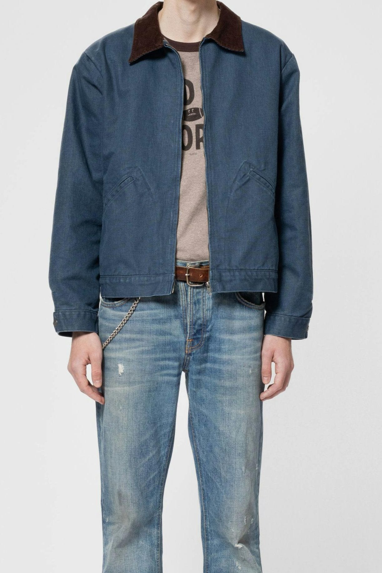 Veste en coton bio | denim bleu "blake zip jacket canvas - blue"