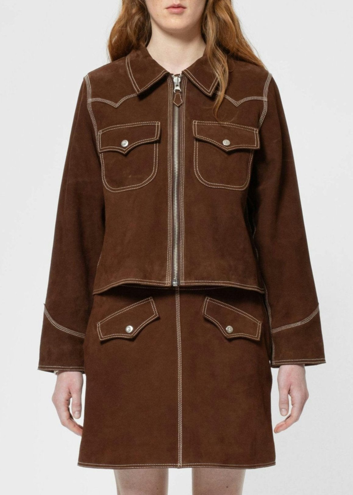 Blouson en cuir certifié | marron "anja western suede jacket bruno"