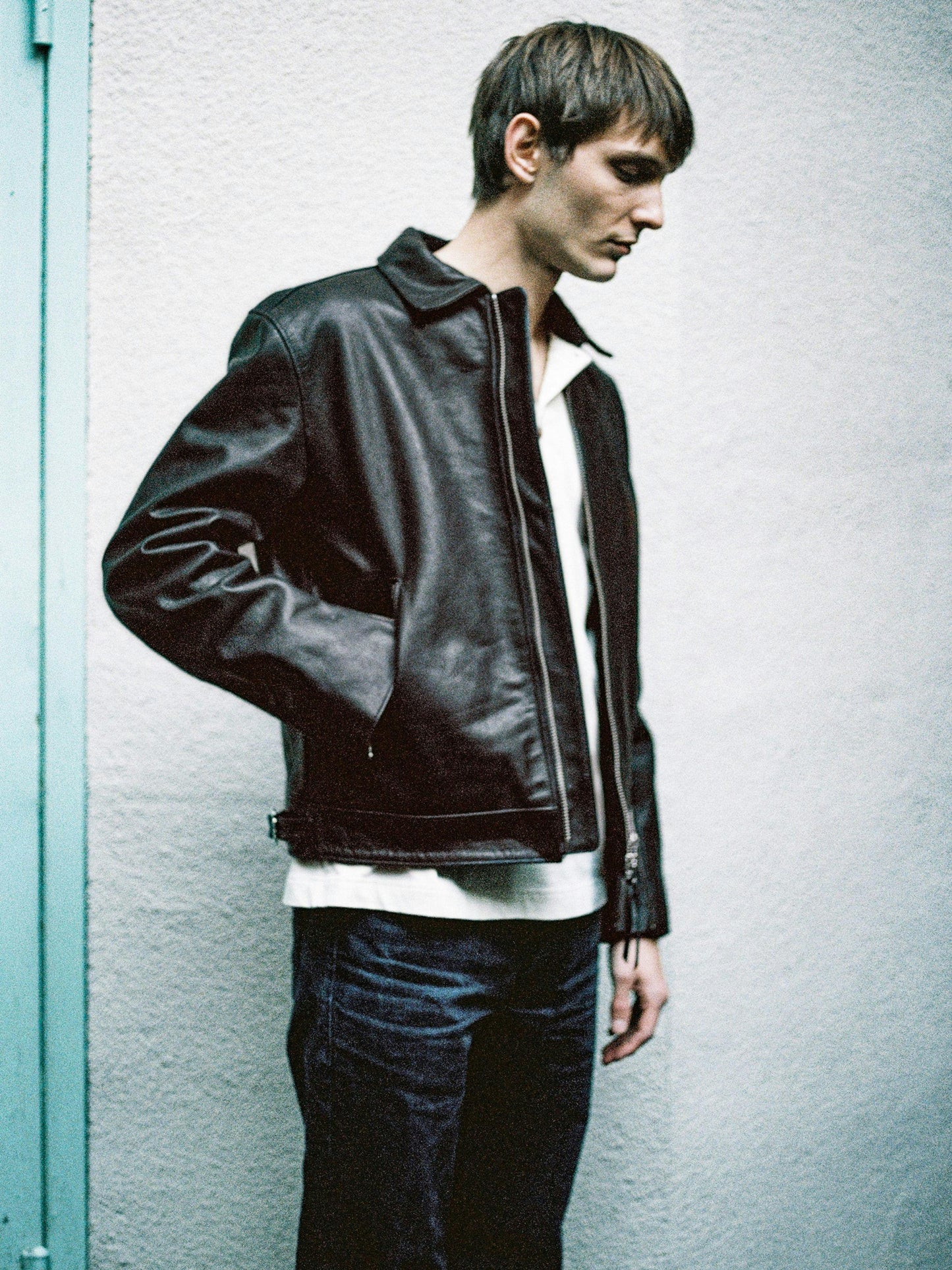 Blouson en cuir tannage semi végétal | noir "eddy rider leather jacket - black"