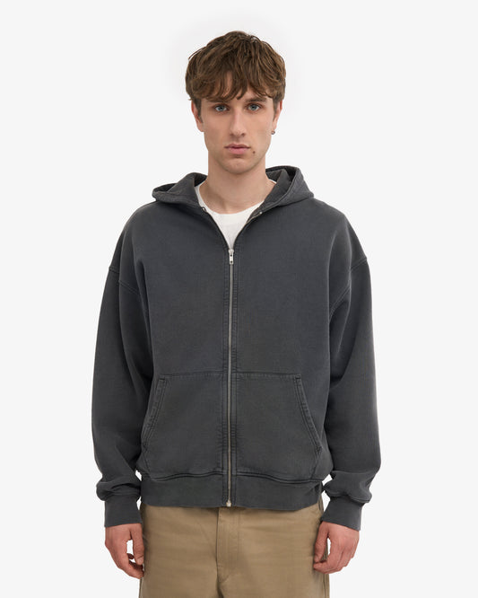 Sweat zippé oversize en coton bio | noir délavé "organic oversized zip hood - faded black"