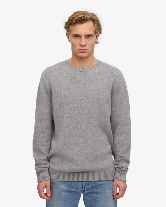 Pull col rond gris en laine mérinos recyclée - heather grey