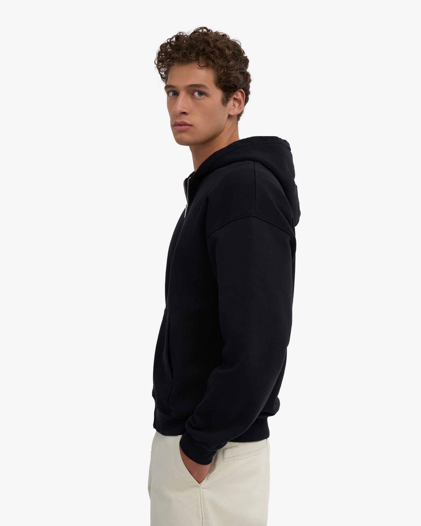 Sweat zippé oversize en coton bio | noir "organic oversized zip hood - deep black"