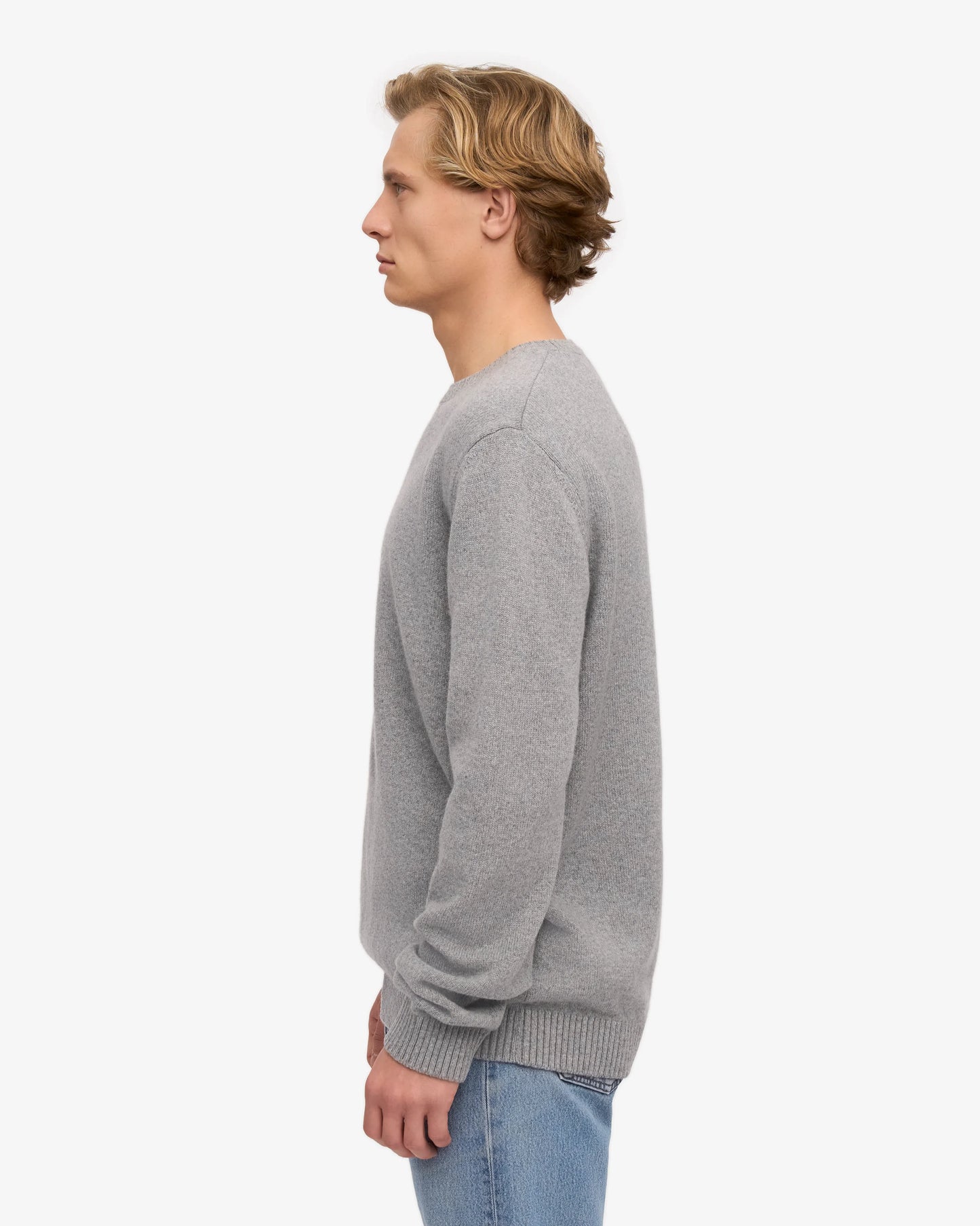 Pull col rond gris en laine mérinos recyclée - heather grey
