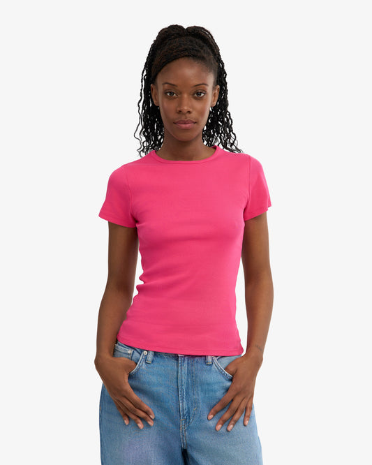 T-shirt côtelé en coton bio | rose "organic rib ss t-shirt - bubblegum pink"