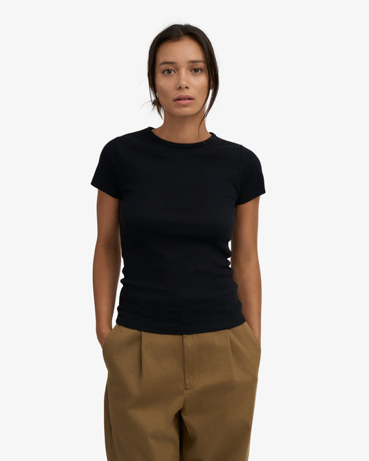 T-shirt côtelé en coton bio | noir "organic rib ss t-shirt - deep black"