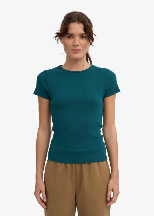 T-shirt côtelé en coton biologique | bleu "organic rib ss t-shirt - Ocean Green"