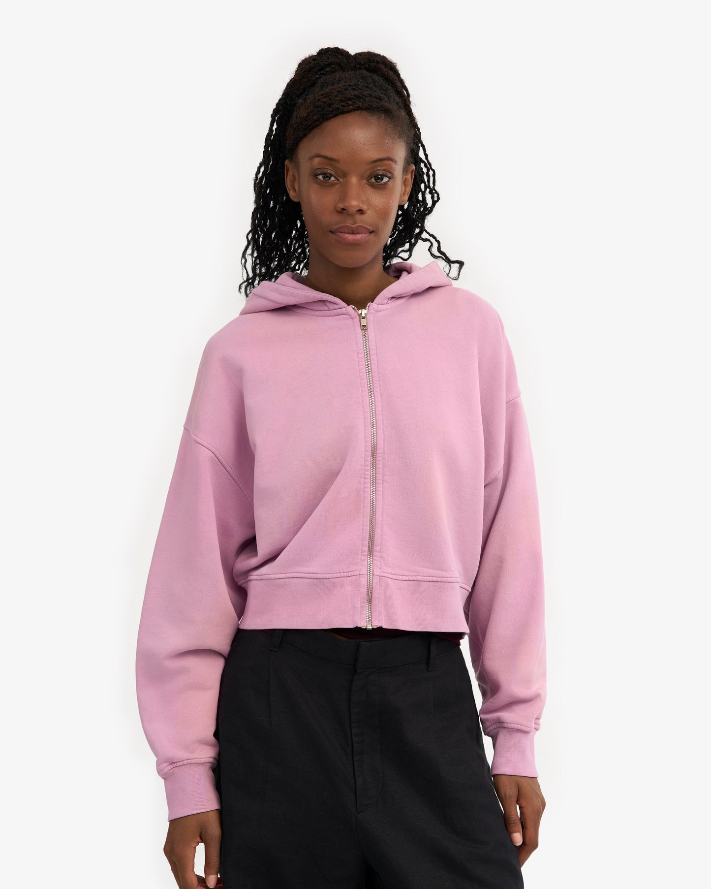 Sweat crop zippé en coton bio | organic crop zip hood - cherry blossom