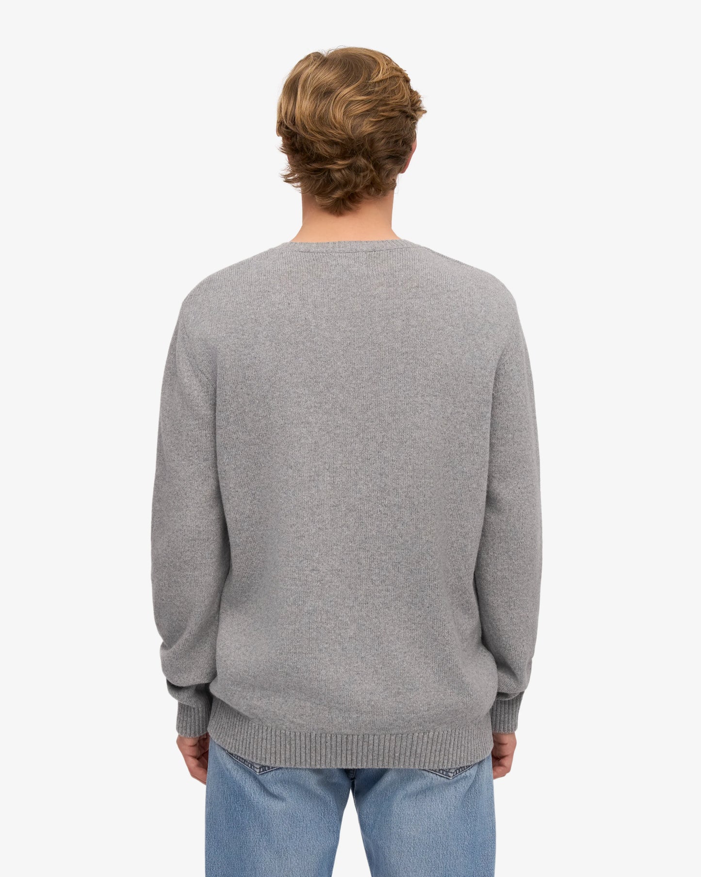 Pull col rond gris en laine mérinos recyclée - heather grey