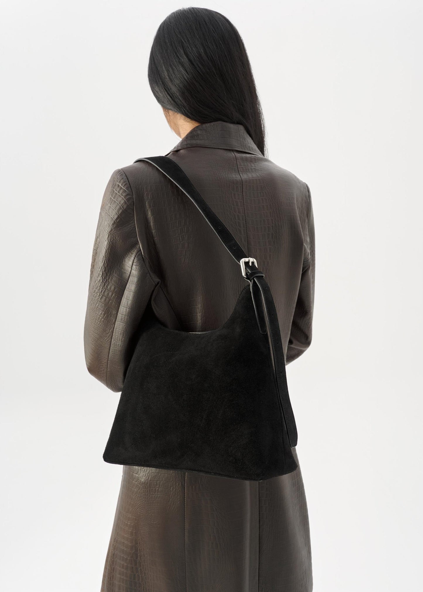 Sac à main en cuir suède certifié | noir "bari"