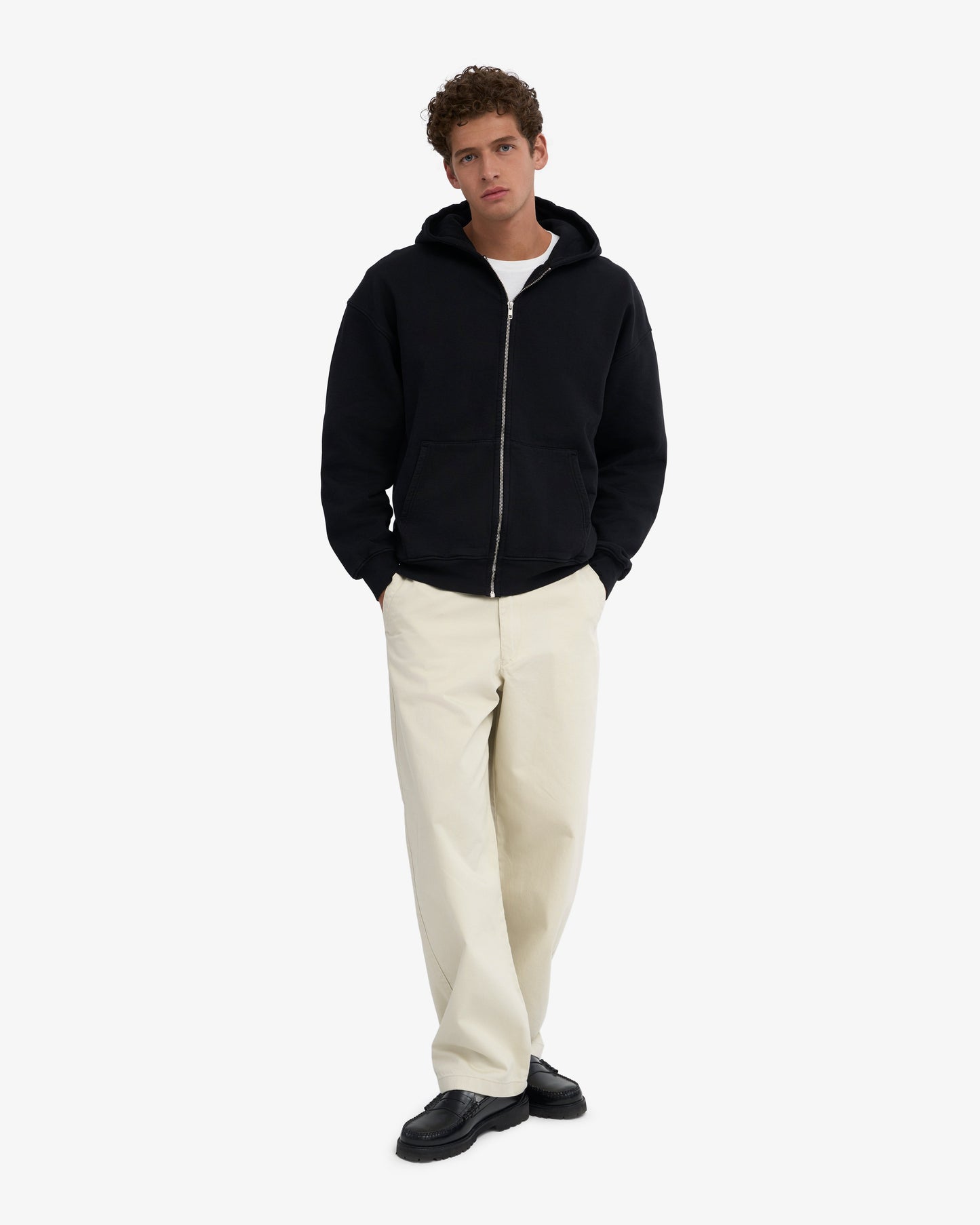 Sweat zippé oversize en coton bio | noir "organic oversized zip hood - deep black"