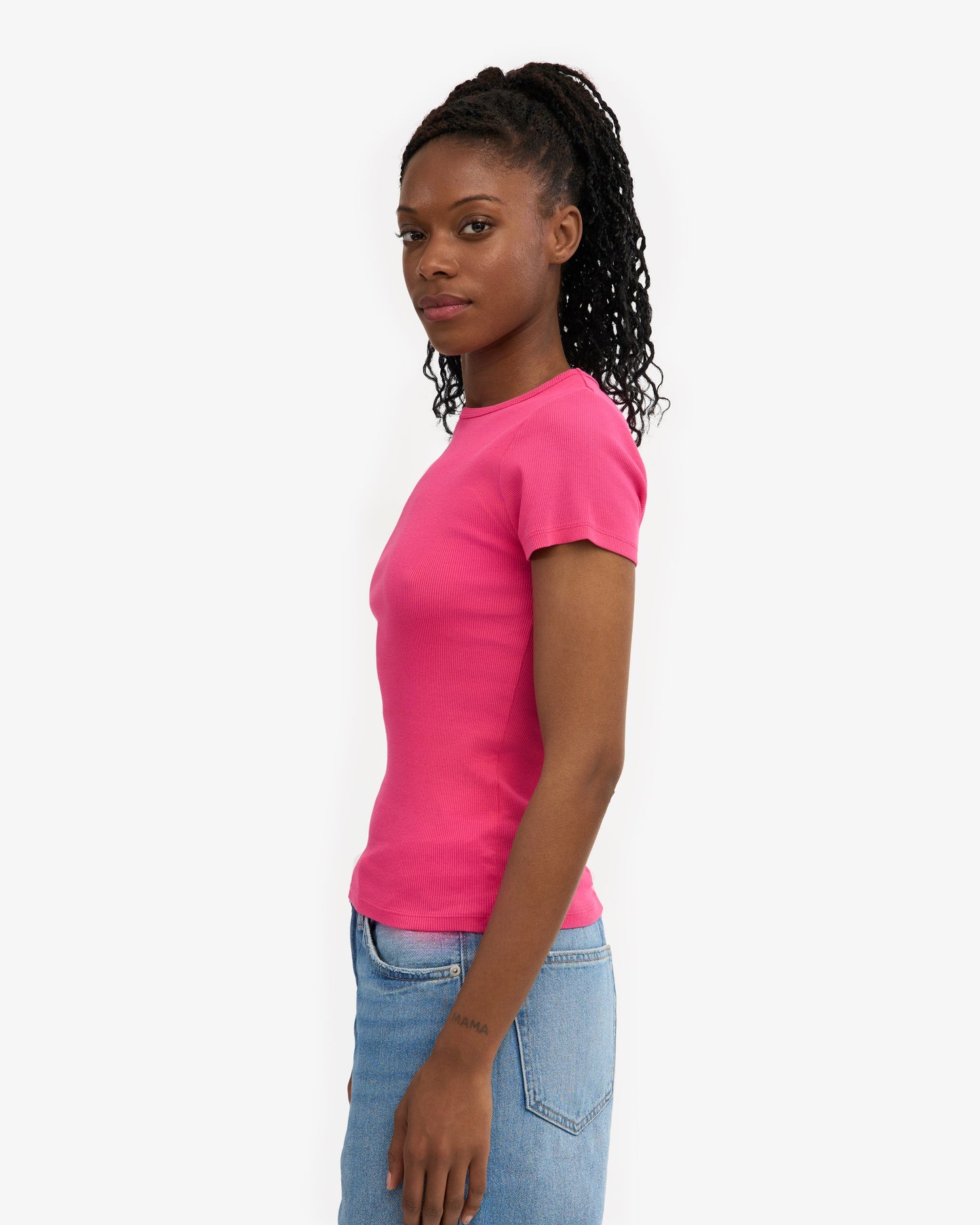 T-shirt côtelé en coton bio | rose "organic rib ss t-shirt - bubblegum pink"