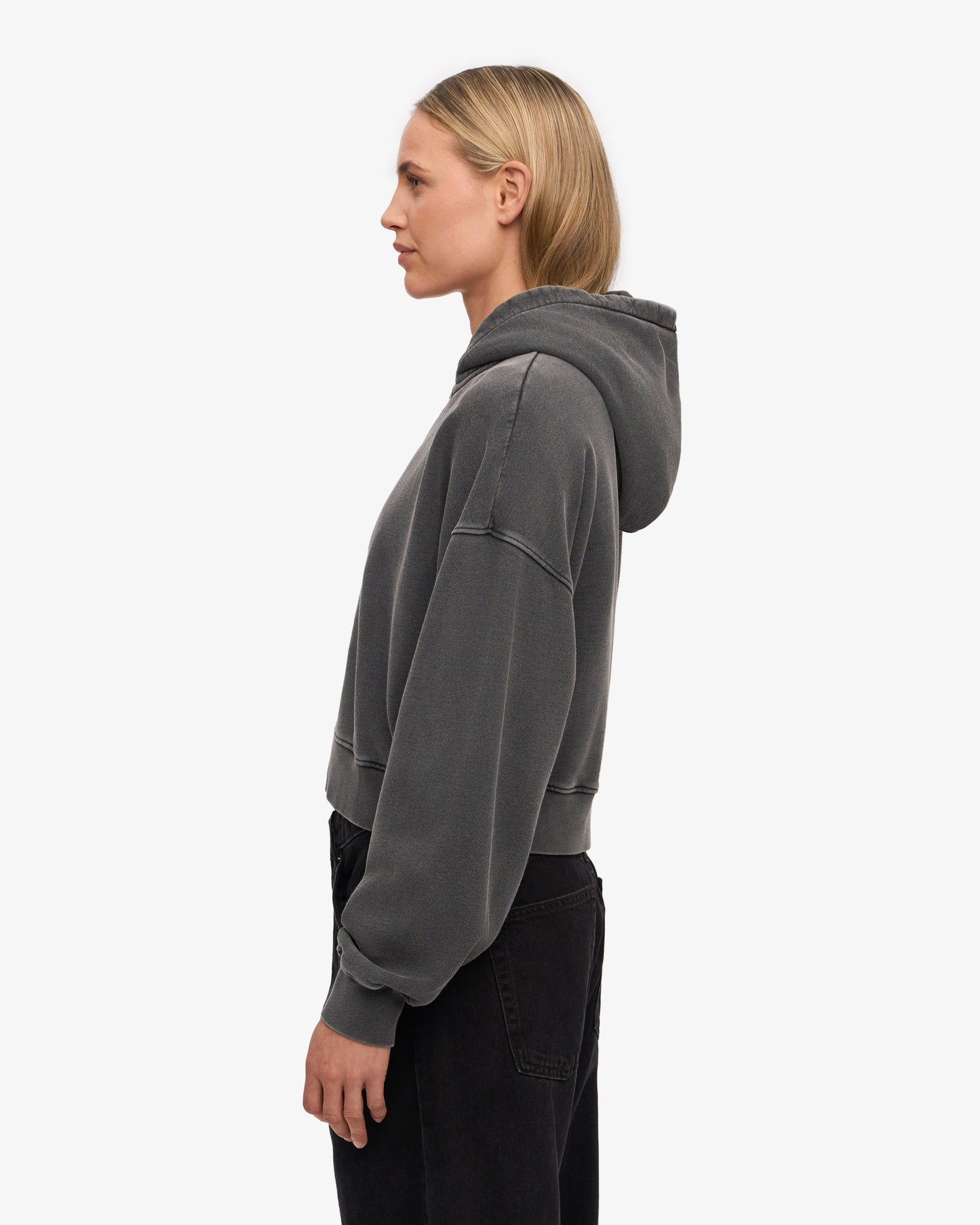 Sweat crop zippé en coton bio | organic crop zip hood - faded black