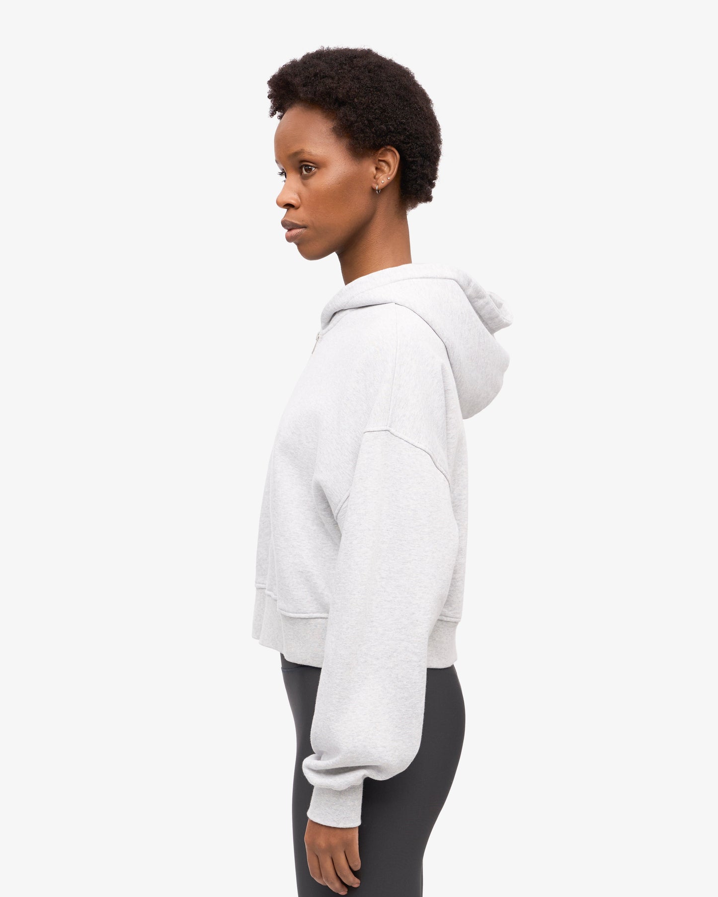 Sweat court zippé en coton bio | gris chiné "organic crop zip hood - snow melange"