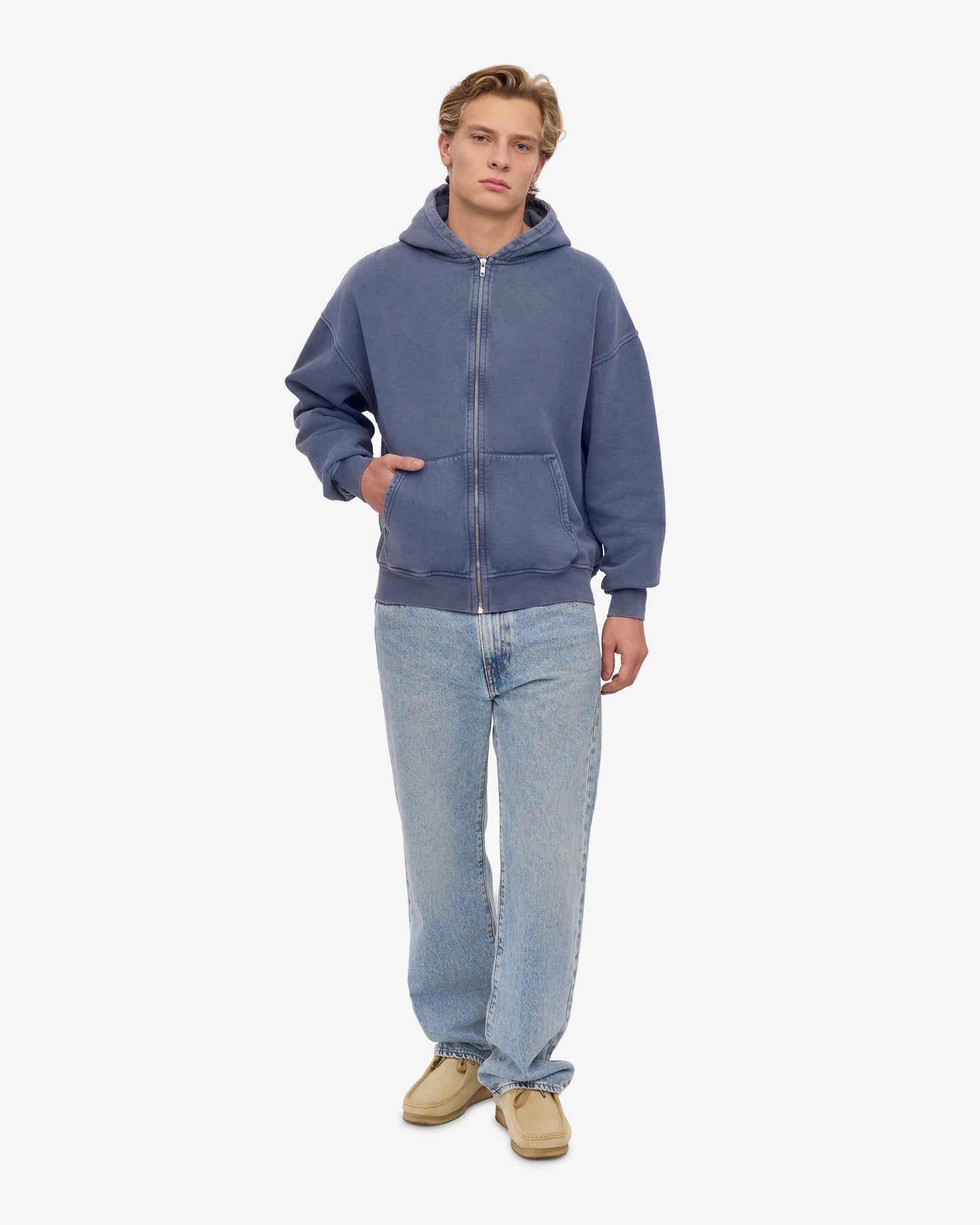 Sweat zippé oversize en coton bio | bleu "organic oversized zip hood - neptune blue"