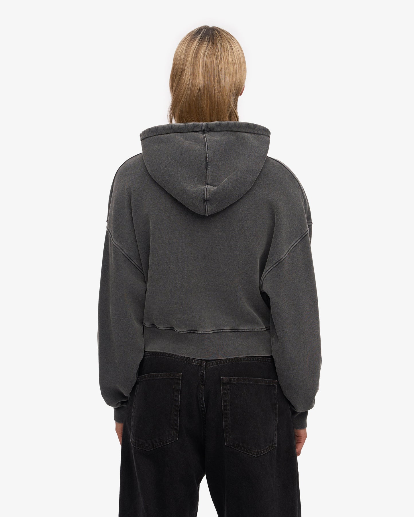 Sweat crop zippé en coton bio | organic crop zip hood - faded black