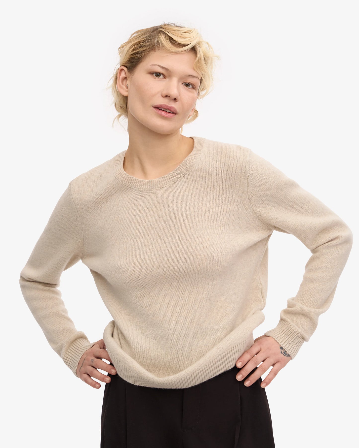 Pull en laine mérinos recyclée  - ivory white