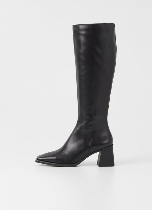 Bottes hautes en cuir certifié | noir 'hedda - black'